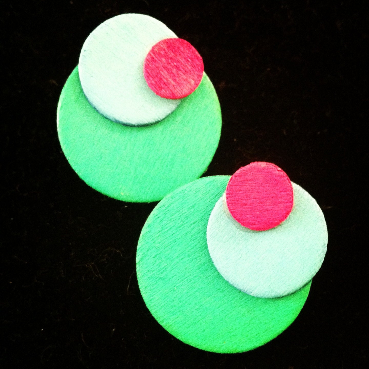 Pink, Blue and Teal Hand Painted Post Earrings