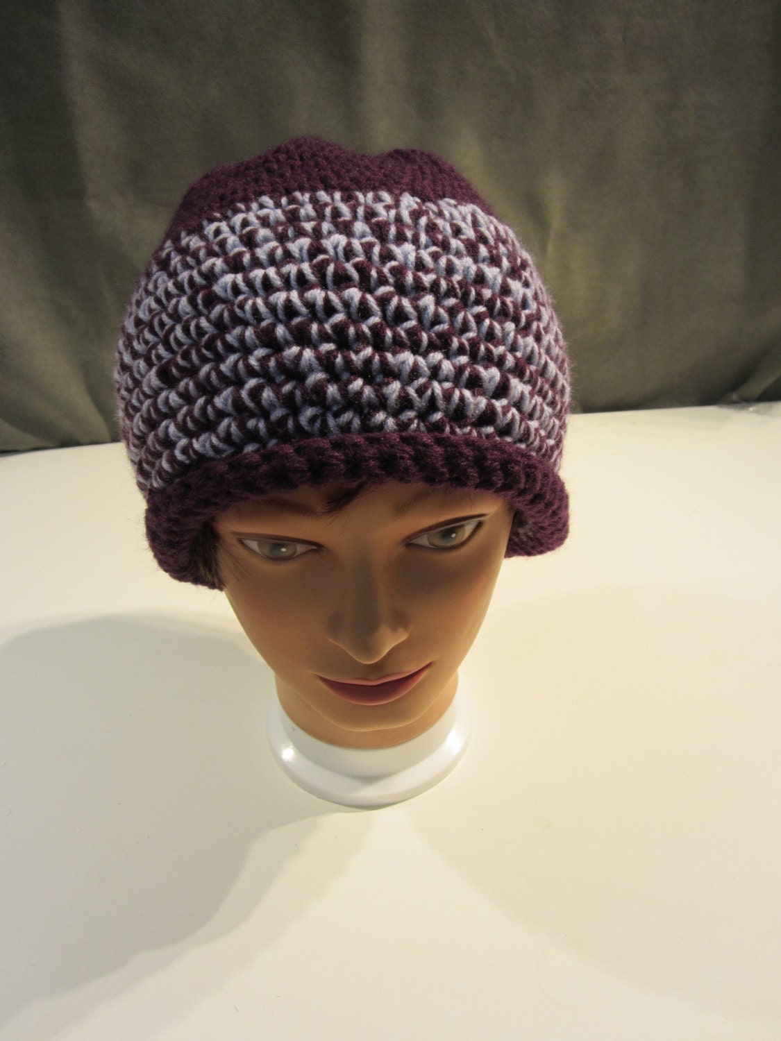 Handmade Acrylic Unisex Plum Purple and Lavender Purple Double Yarn Crochet Beanie Winter hat for women Custom Made