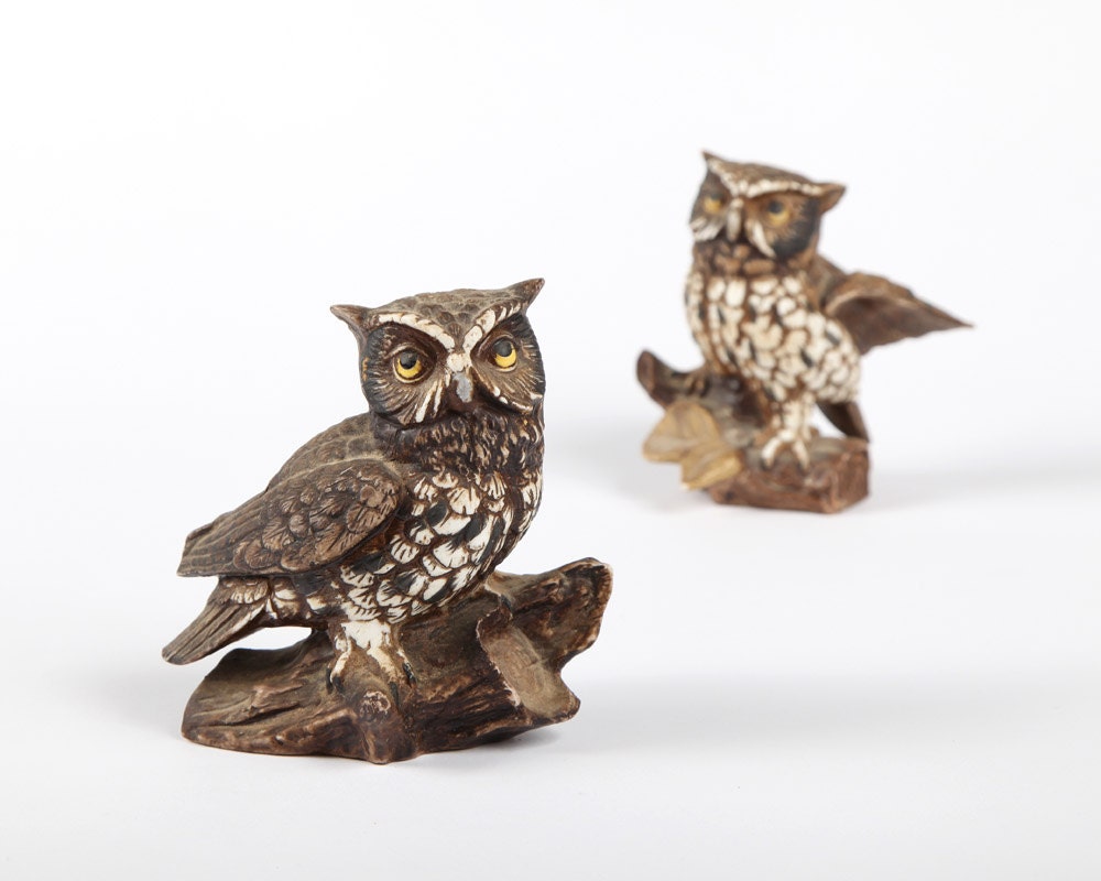 Owl Figurines Pair Vintage Home Decor