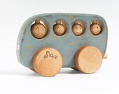 Personalized Wooden Bus natural light blue kids toy
