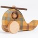 Wooden Helicopter natural kids toy yellow- blue checked
