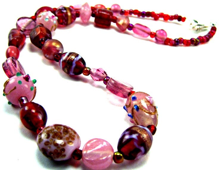 Pink and Red Glass Beaded Toggle Necklace