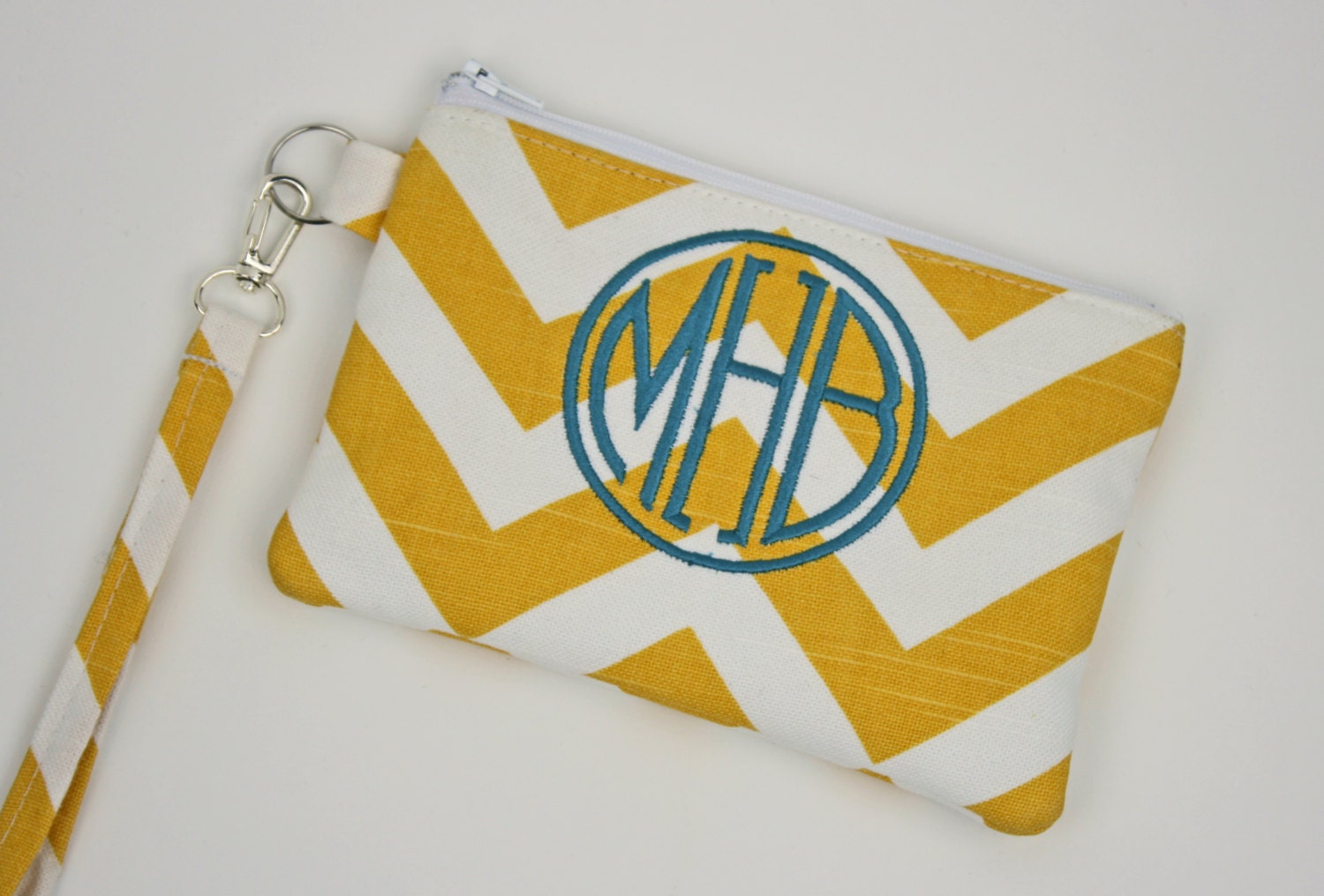 Monogrammed Zippered Wristlet Wallet / Camera  / iPhone Case with Strap in Chevron Zigzag...From Annika in Chautauqua