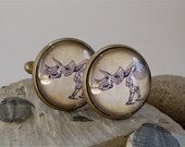 Dinosaur Fossil Cufflinks / Cuff Links - Triceratops - Antique Dino Print Cufflinks in Brass w/ Glass - Jurassic Park