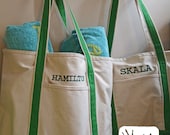 Embroidered Canvas Beach Tote...Green, Pink, Orange, Lime or Brown Handle