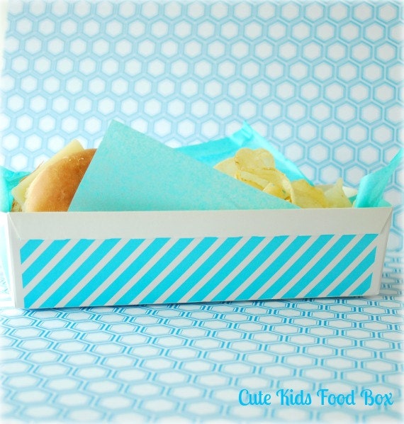 Bright Blue Striped Food Tray - Set of 5 - Paper Food Tray - Paper Baking Loaf Pan - Food Box - Favor Boxes - Picnic - Lunch Box