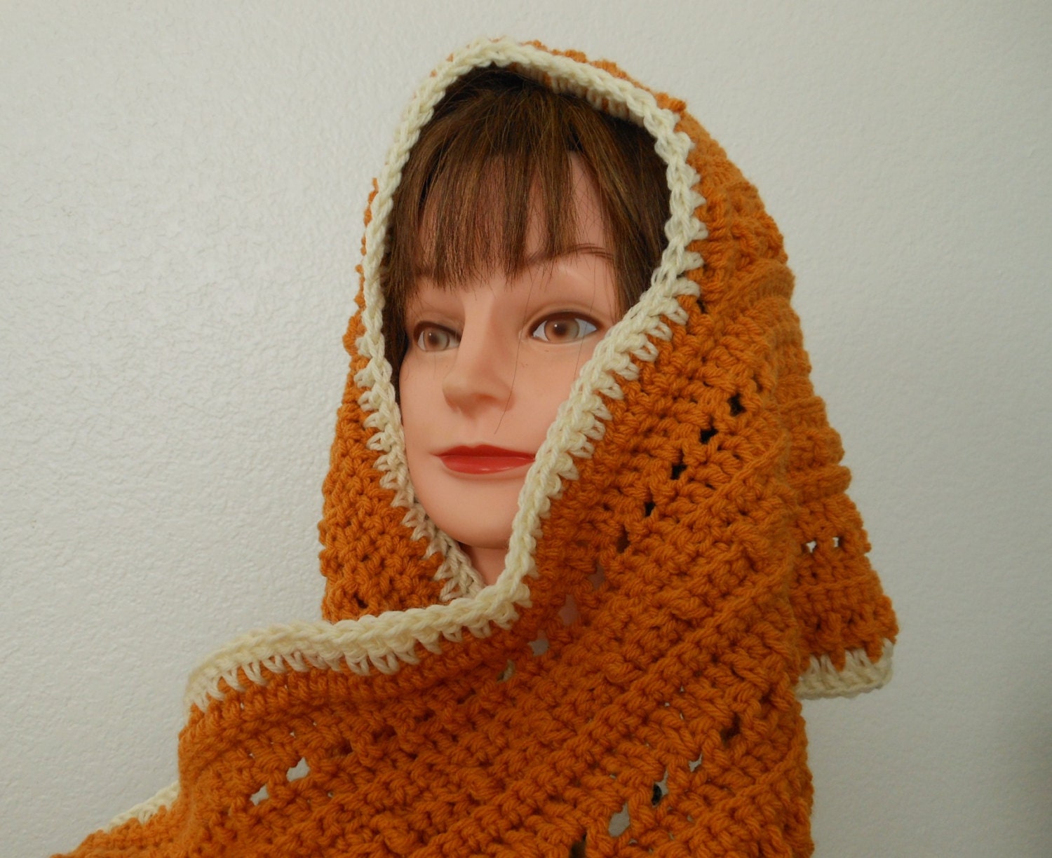Hooded Scarf Crocheted in Gold