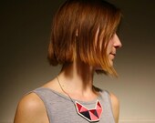 Small embroidered geometric bib necklace in beautiful pinks oxblood red and dark blue
