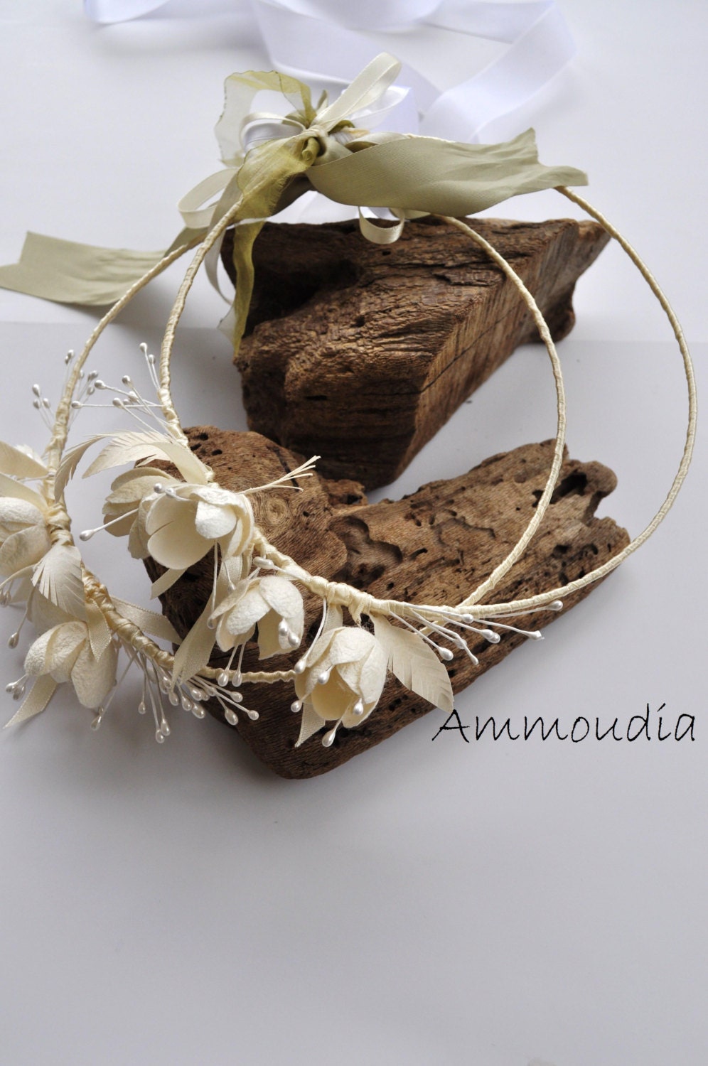 Wedding wreaths - bridal crowns with silk cocoons and silk ribbons - orthodox stefana -vintage wreath - flower girl-set of 2-