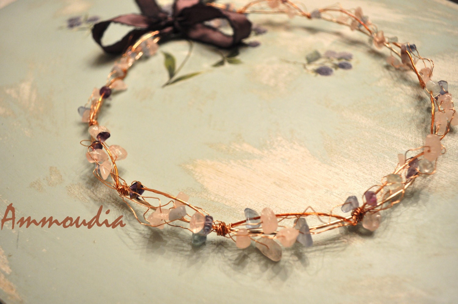 Fairytale wedding wreaths - wedding crown - orthodox stefana gamou - bridal hair accessories - copper and gemstones - set  of two