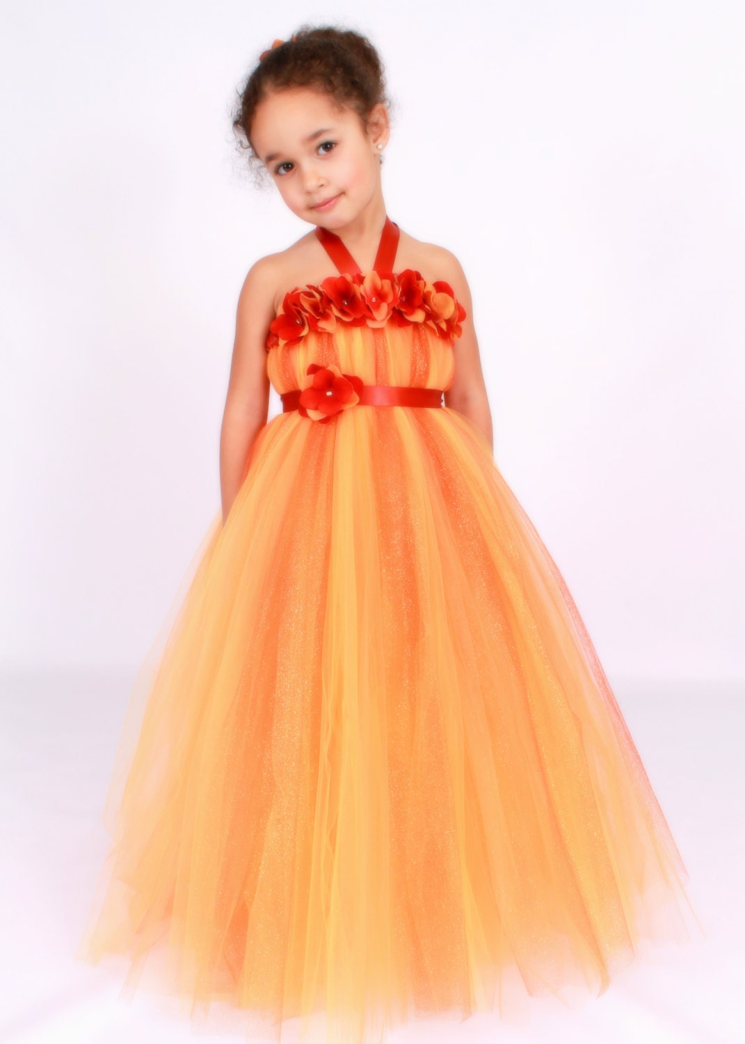 Flower Girl Tutu Dress - Orange & Rust - Sunburst - 12 Month to 2 Toddler Girl Il_170x135