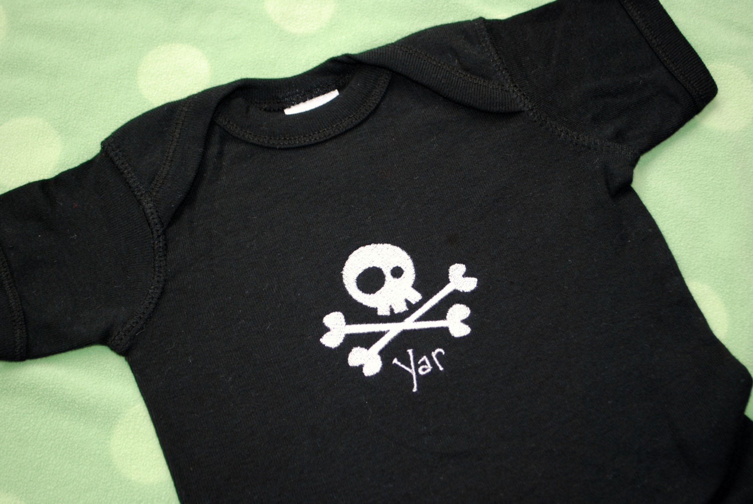 Pirate Yar skull black embroidered onesie