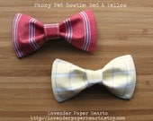 Small - Fancy Dog Cat Pet Bowties & Bows - Red Stripes or Yellow Plaid