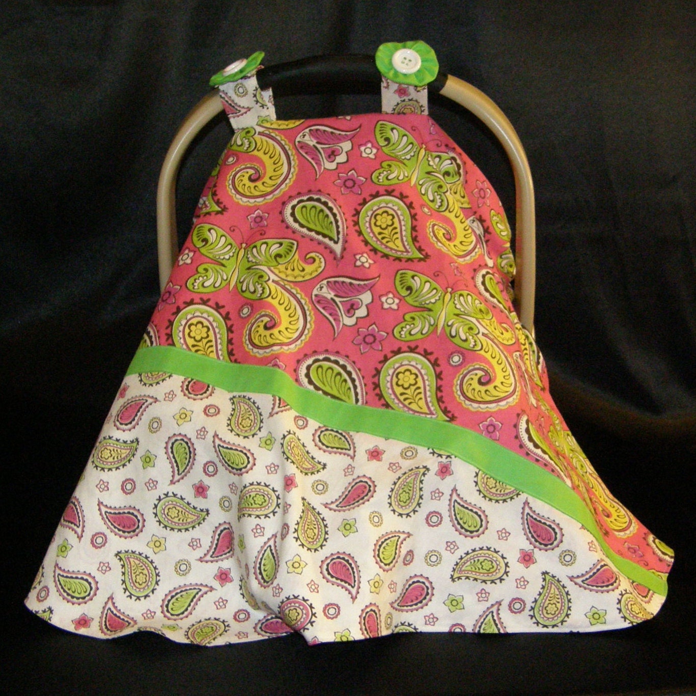 Car Seat Canopy - Pink and Green Paisley
