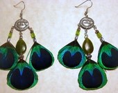 Upside Down Moon Peacock Chandelier Earrings