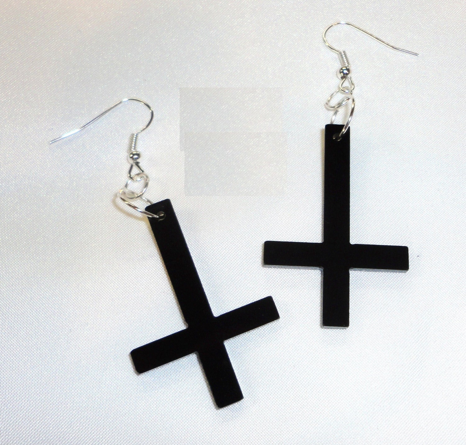 BLACK INVERTED CROSS Acrylic Earrings Punk Emo Steam