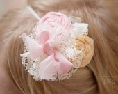 baby girl headband, toddler, frayed,  big girl headband, little girl, hard metal, twisted rosette, lace, hair bow, elastic,