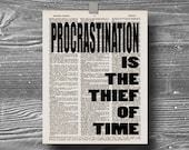 book page dictionary art print poster procrastination is the thief of time quote typography decor inspirational motivational procrastination