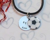 SOCCER Necklace -Personalized Necklace - Hand Stamped Jewelry Girls or Boys- Leather Necklace