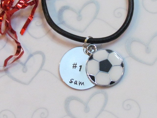 SOCCER Necklace -Personalized Necklace - Hand Stamped Jewelry Girls or Boys- Leather Necklace