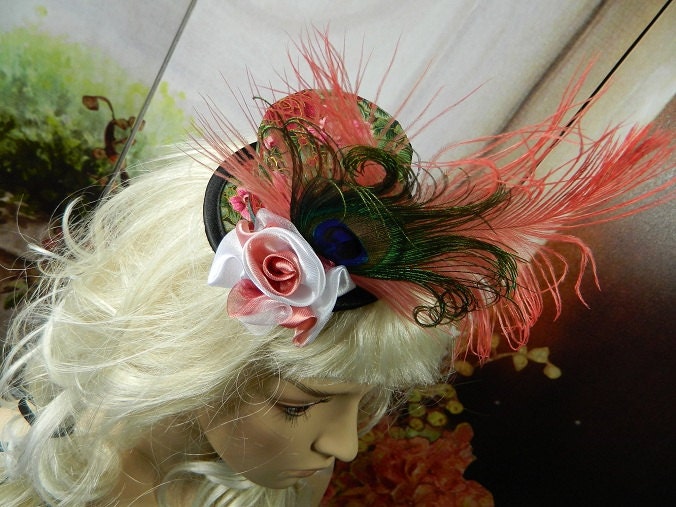 Flower Power Minihat Minizylinder Tophat Fascinator Headpiece Headdress Gothic Burlesque Steampunk Costume Millinery