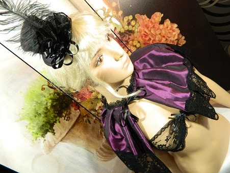 Set of Minihat & Mini Cape purple black taffetta Gothic Burlesque Victorian Steampunk Larping Wedding