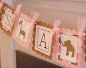 Chic Pink & Brown Jungle Elephant Giraffe Animal Baby Shower It's A Girl Banner - Free Ship Over 60.00