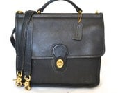 1980s Vintage COACH Black WIllis Messenger Bag