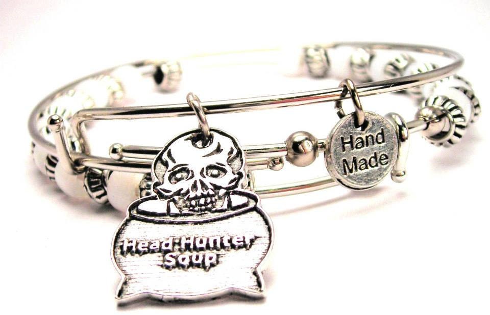 Head Hunter Soup Set of two beaded bangles charm bracelet