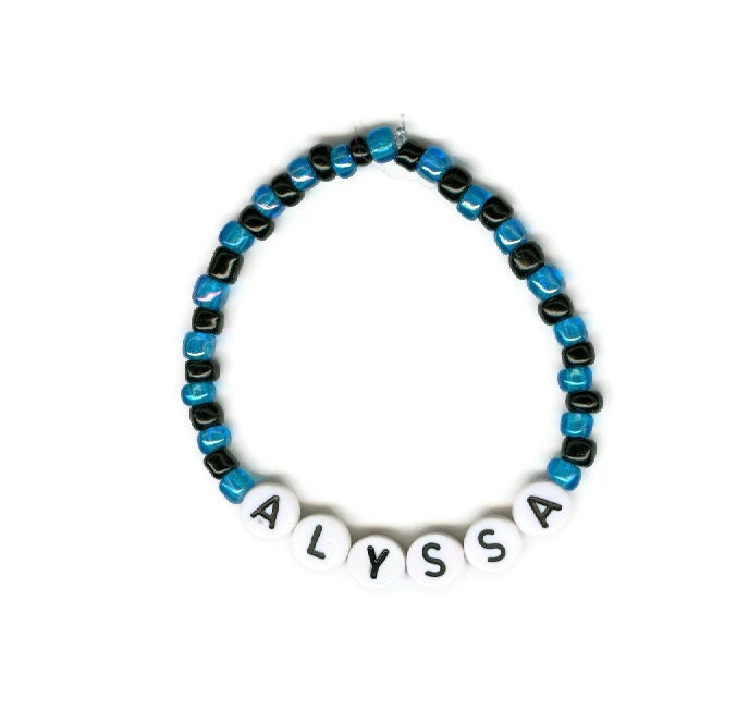 50% Off Sale Custom Beaded Name Bracelet, Turquoise and Black
