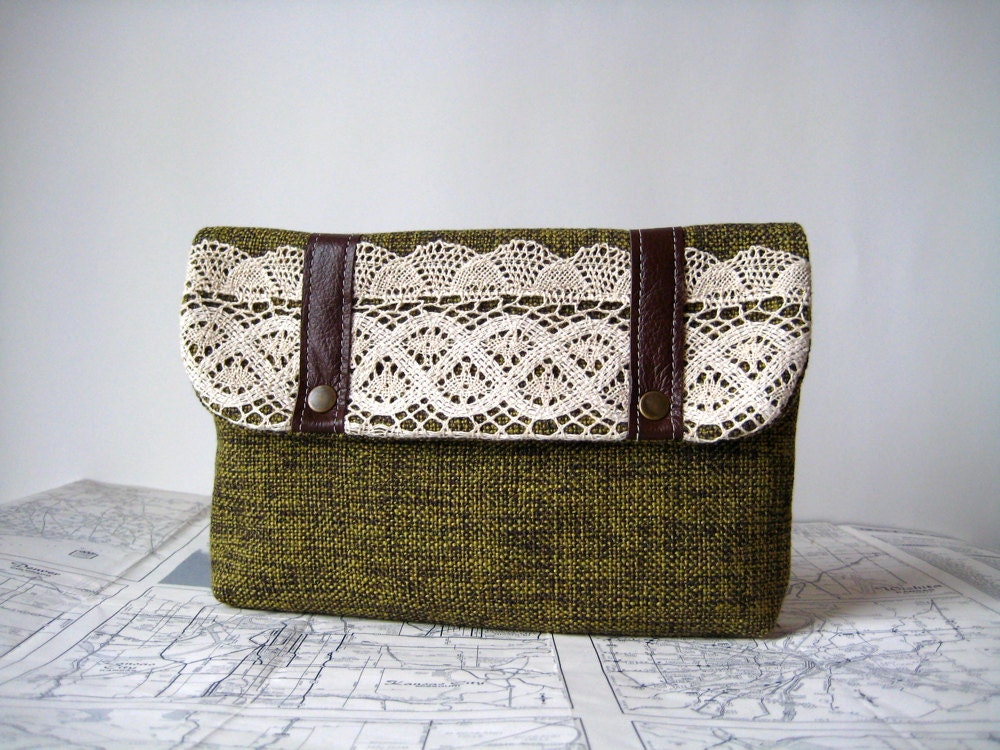 Lace and tweed--large make up bag
