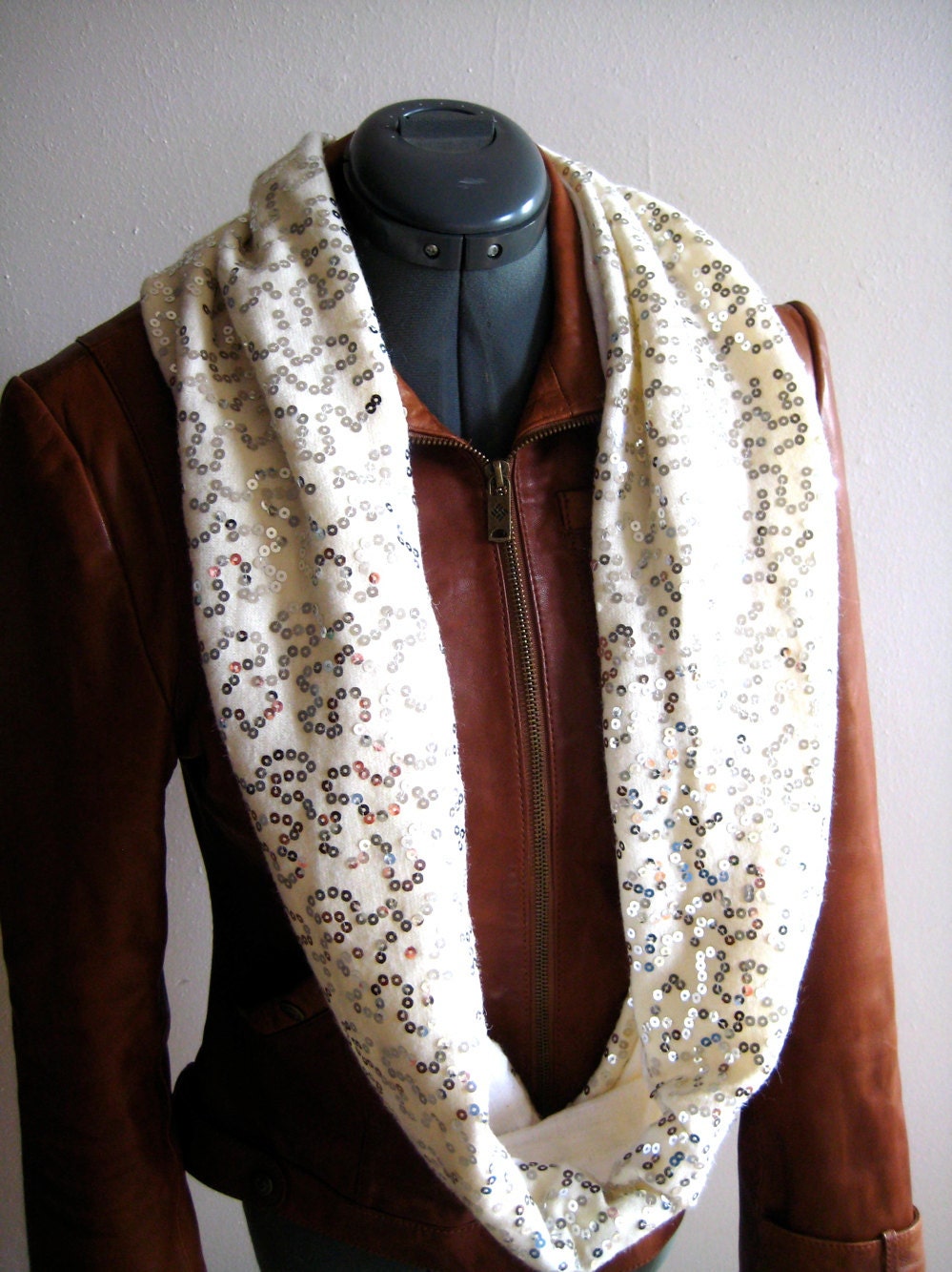 Shimmer. Knit infinity scarf.