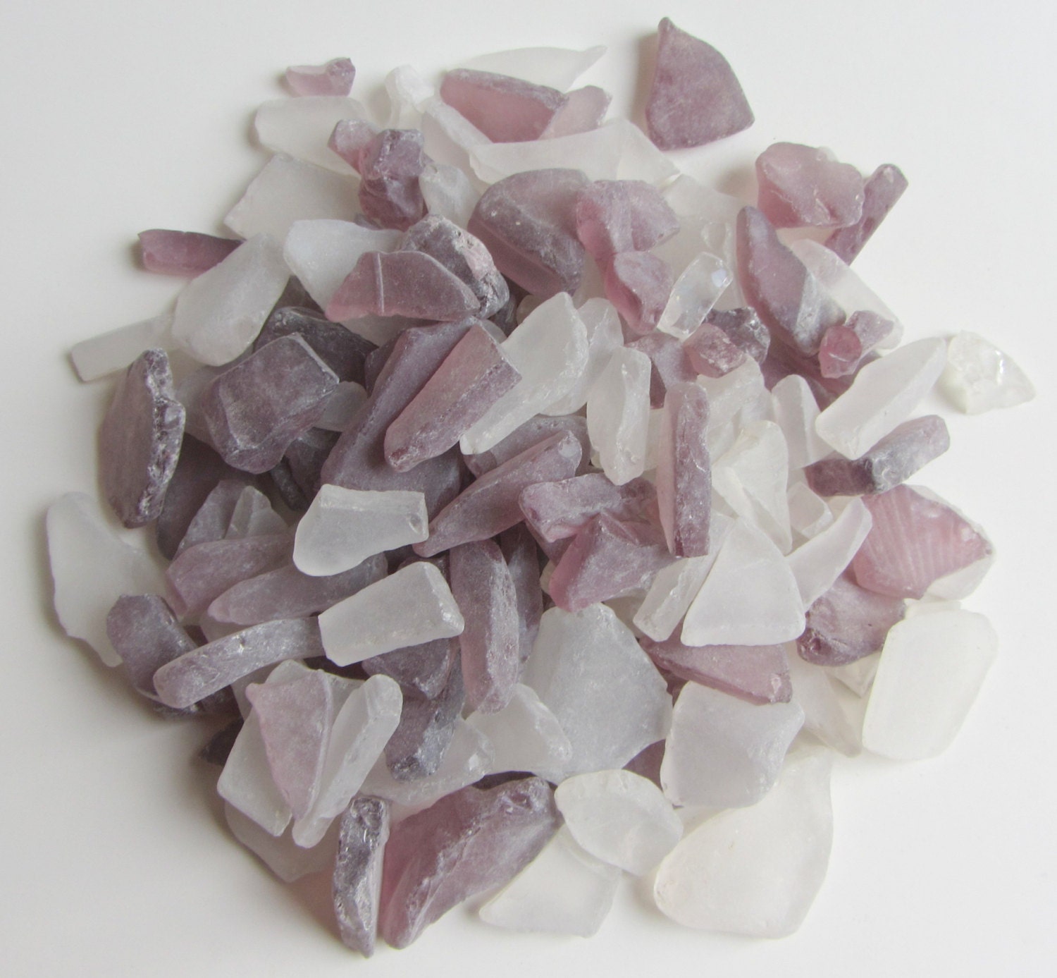 Lavender and White Mix  Sea Glass For Wedding Crafts Beach House Decor