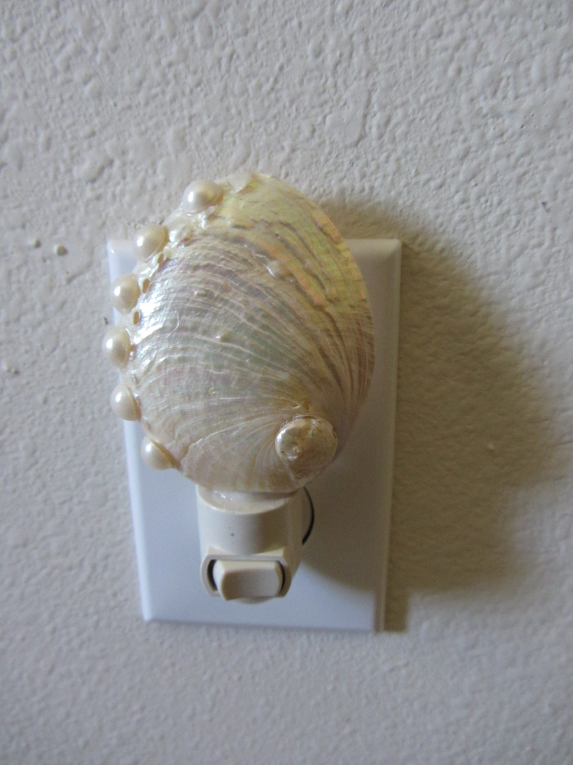 Beach Decor - Abalone Shell Night Light with Cream Pearl Embellishments