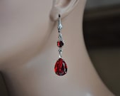 Bridal Earrings,Swarovski Crystal Siam Crystal Earrings,Filigree Earrings,RED,Dangle Earrings,Vintage Style Earrings,Gothic Earrings,SYDNEY