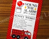 Firetruck Fireman Custom Printable Baby Shower Invitation Kids Birthday Boy Girl Firehouse Fire