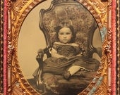 Beautiful Girl Fantastic Victorian Chair Ruby Ambrotype 1/6th plate