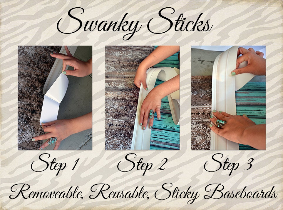 NEW ITEM / Swanky Stick Baseboards / Sticky Baseboards / One 5ft baseboard