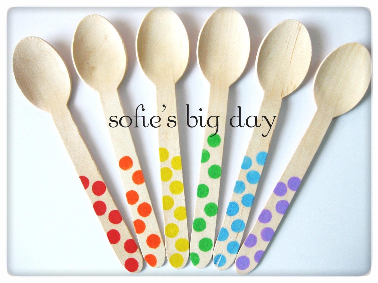 50 RAINBOW POLKA DOT Stamped Wooden Spoons- 6 1/4 inch wooden spoons-ice cream spoons- hand stamped utensils-50 count Il_170x135