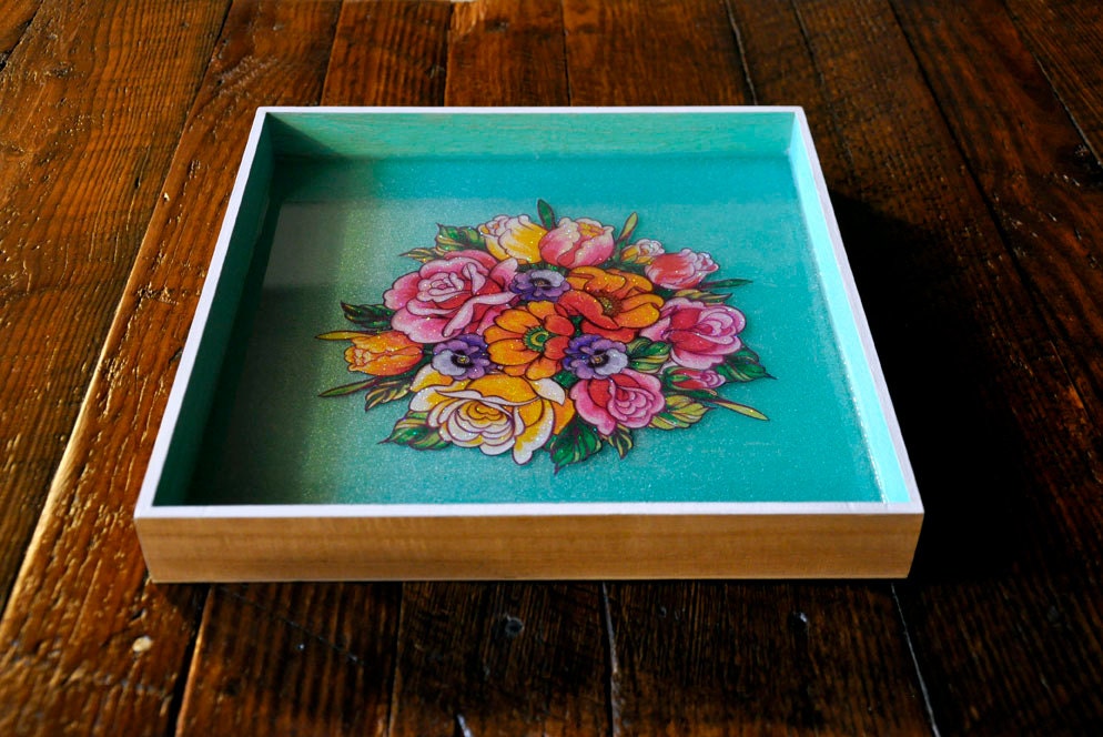 12X12" Floral Bouquet Glitter Serving Tray