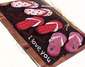 I Love You Card, Red and Pink Heart Flip Flops Greeting Card, Happy Valentine's Day, Blank Inside 5x7