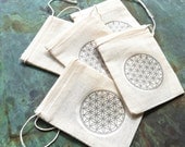 FLOWER OF LIFE --- energizing crystal pouch cotton muslin 3"x 4" drawstring bag --- sacred geometry-- mojo bag, medicine bag