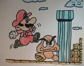 Shroomba and Mario original small signed watercolor