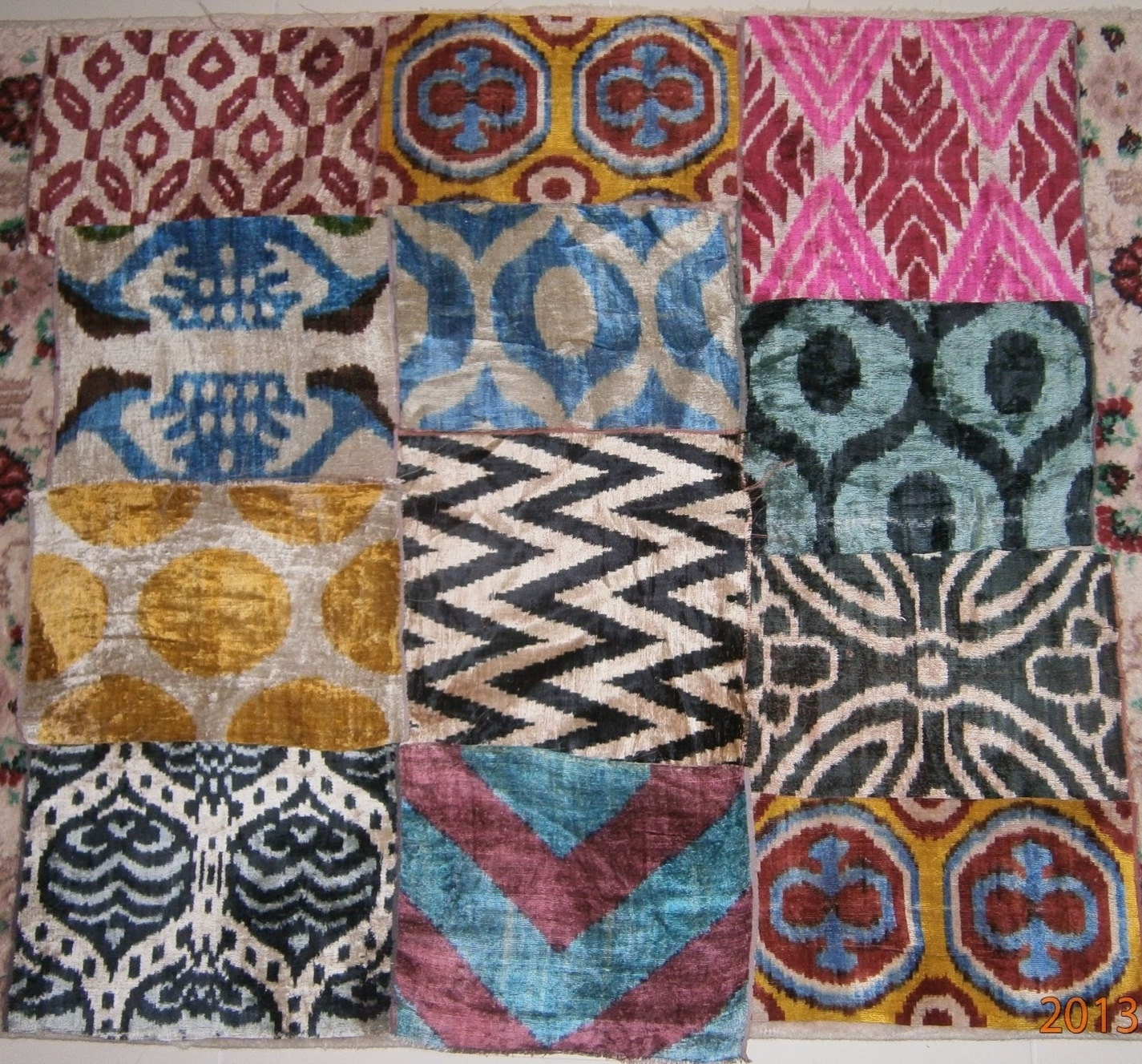 SALE %25 Yuner / ikat Velvet pieces, patchwork pieces, decorative super parts, bargain price, 12 pieces, Free Shipment By FEDEX