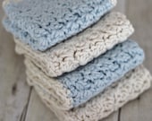 Spa Wash Cloths in Blue and Cream Cotton, Set of Four