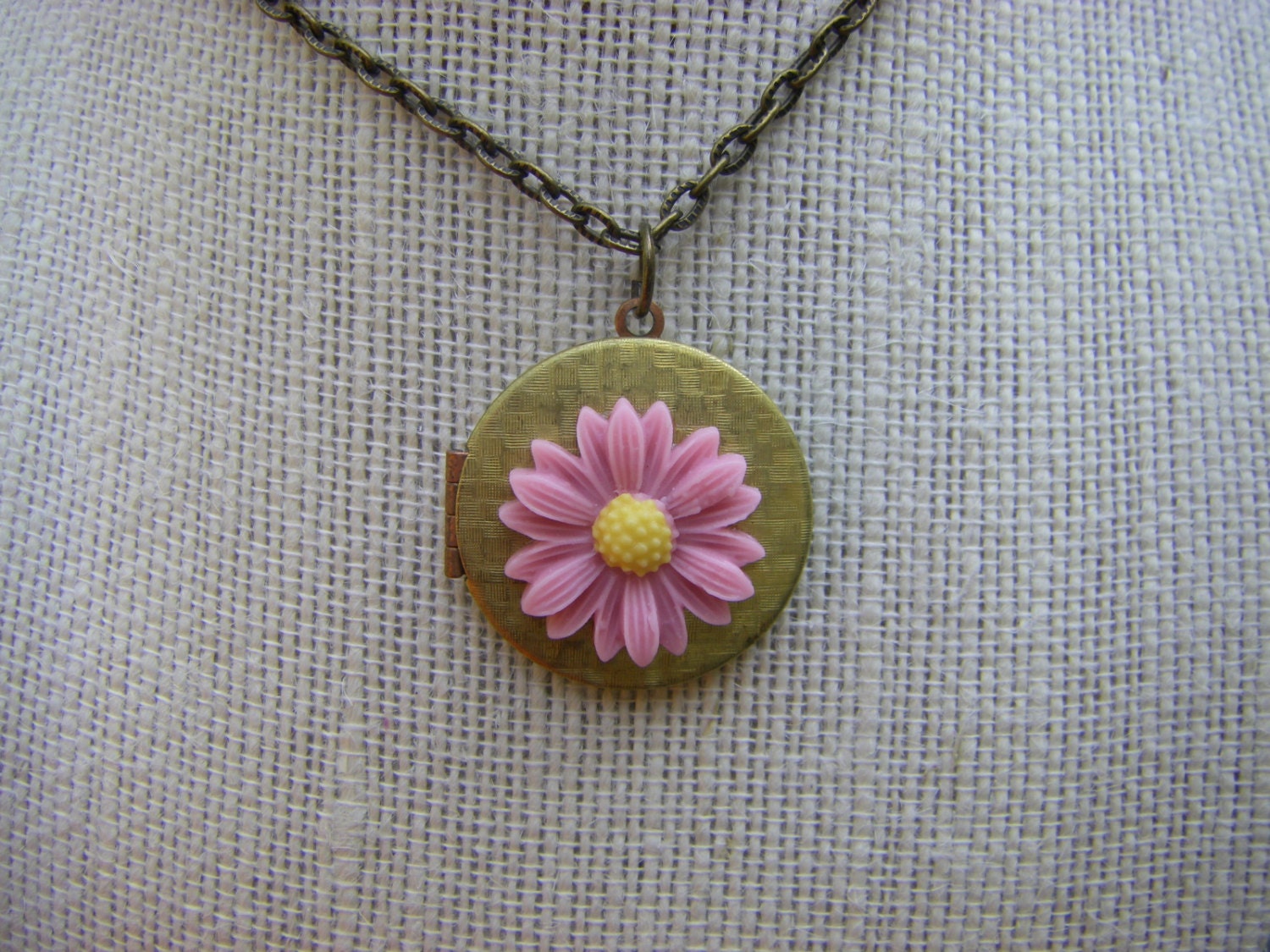 Retro Vintage Pink Daisy Locket Necklace