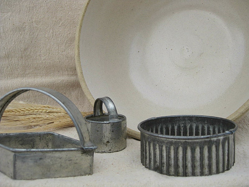 Vintage Metal Cookie Biscuit Cutters Set of Three, "Mixed with Love"