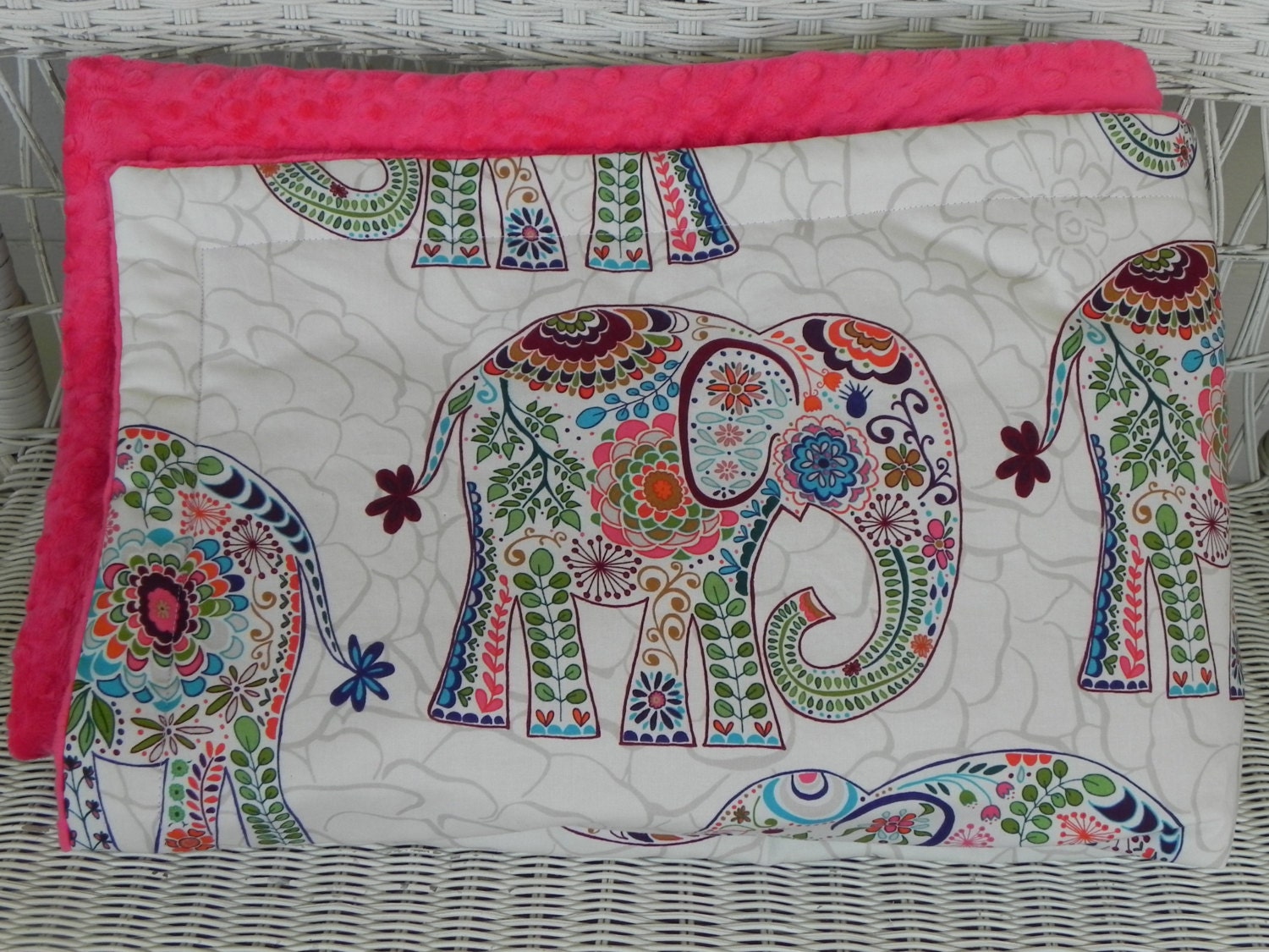 Elephant Toddler Comforter - Ivory with Multi-color Elephants - Choose Minky Color -Ships in 3-4 weeks
