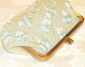 Vintage Mini Clutch Pink Blue Floral Plastic Vinyl  Bag Wallet Coin Change Purse