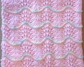 NEW Handmade PINK Knit Crochet BABY Afghan Blanket Throw Newborn Infant Wave Trim